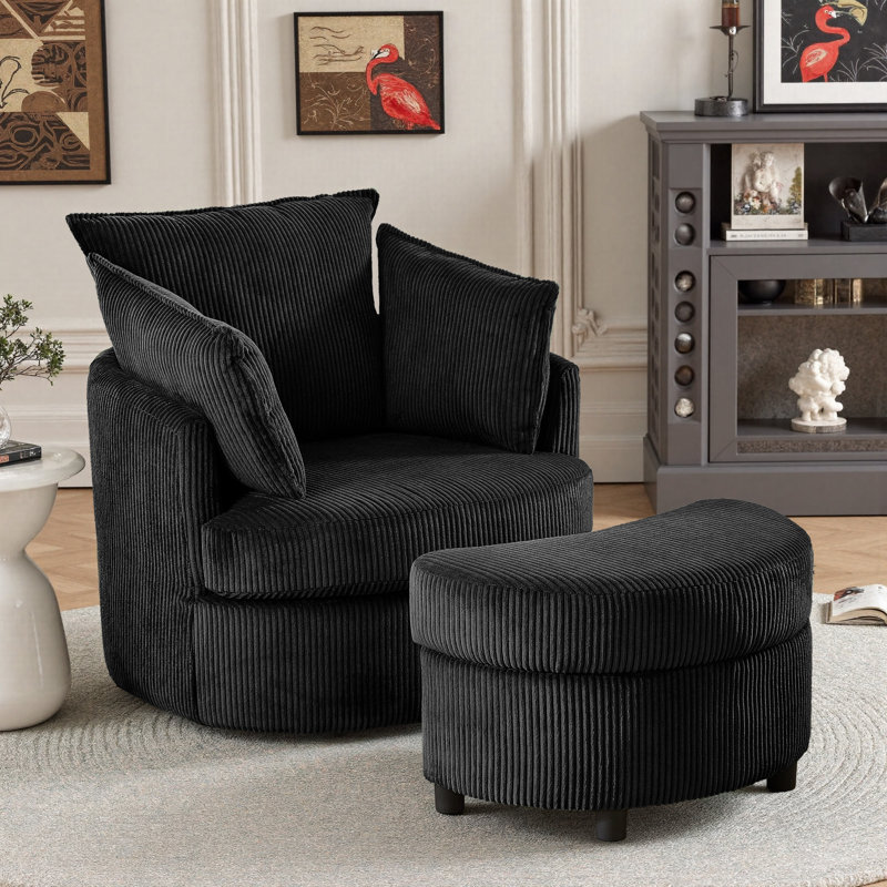 Swivel Accent Chair Round Barrel Armchair Upholstered Living Room Chair Corduroy Reading Chair Single Sofa Chair For Bedroom Apartment Office