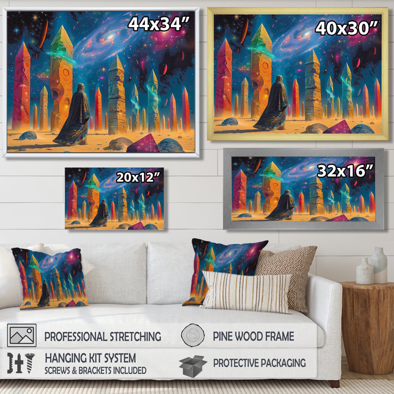 Cosmic Wanderer Crystal Pillars - Space Landscape, reproduction d'art mural, Toile tendue, H 34 po x l 44 po x P 1,5 po