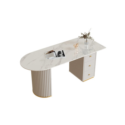 55.12"Modern rectangular white Sintered Stone office desk