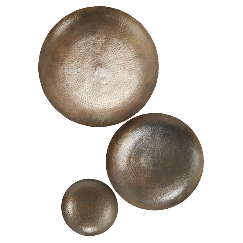 Ensemble de 3 grandes décorations murales en métal à plaque métallique bronze, 35 po, 29 po, P 17 po