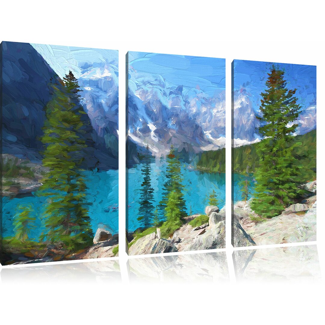 3-tlg. Leinwandbilder-Set „Moraine Lake in den kanadischen Bergen“, Grafikdruck