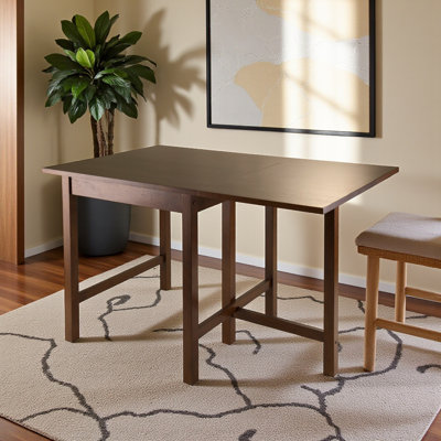 Gaylynn Extendable Dining Table in Solid Wood in Walnut Brown Finish, 29.25" H X 47.5" W X 29.5" D