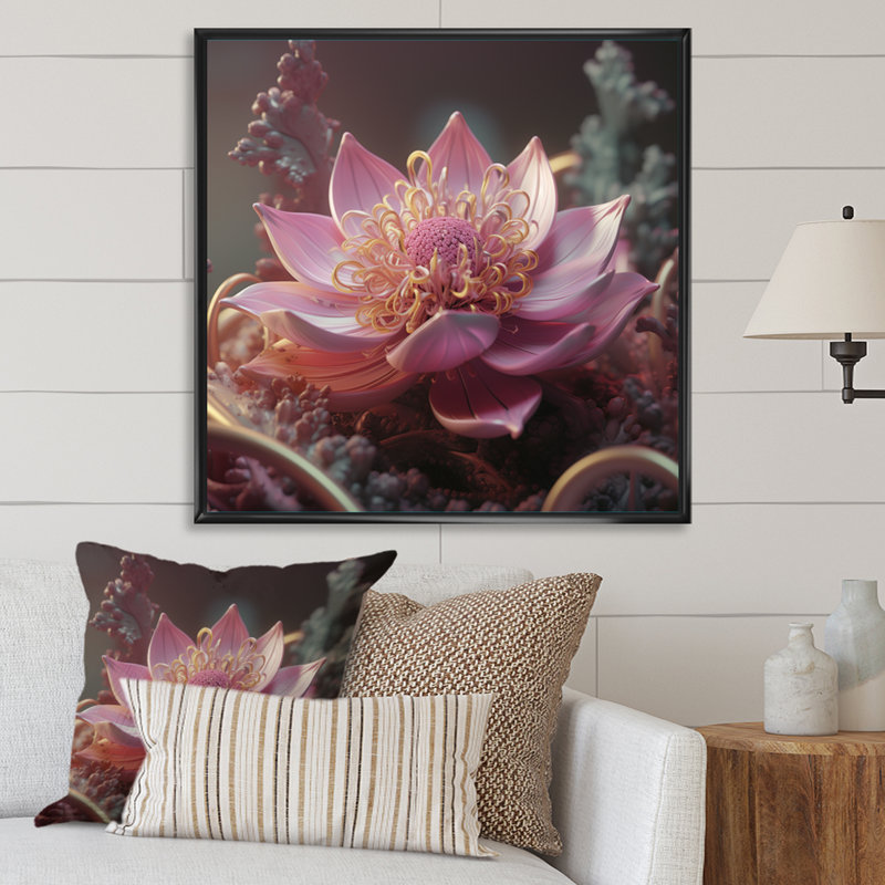 «Blooming Magical Pink Lotus I» sur toile, H 36 po x l 36 po x P 1,5 po, Cadre flottant noir