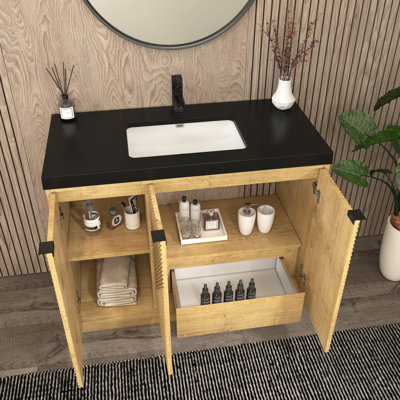 Meuble-lavabo autoportant 41,7 po Monterey + lavabo en acrylique noir renforcé (portes à droite)