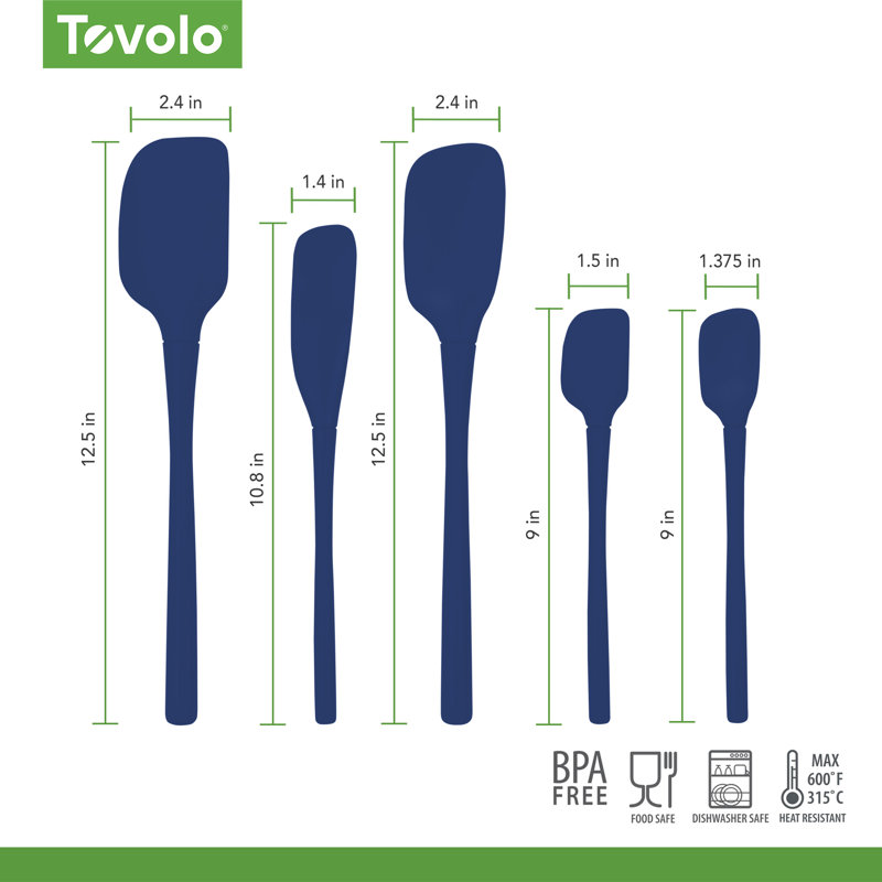 Ensemble de 5 spatules en silicone Tovolo Flex-Core pour la cuisson et la cuisson, Indigo profond