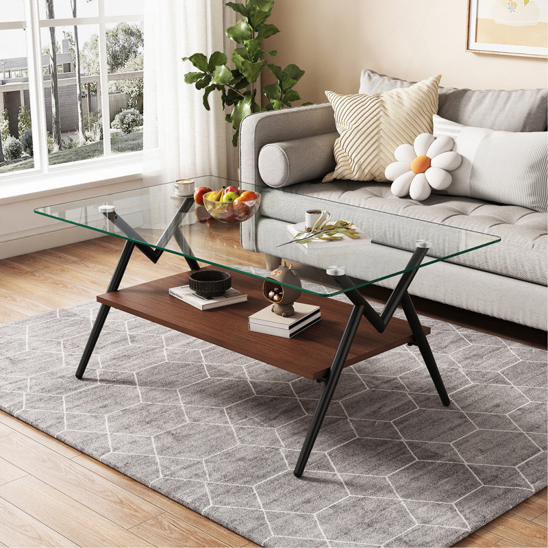 3-Piece Coffee Table & End Tables Set, Clear, Tan