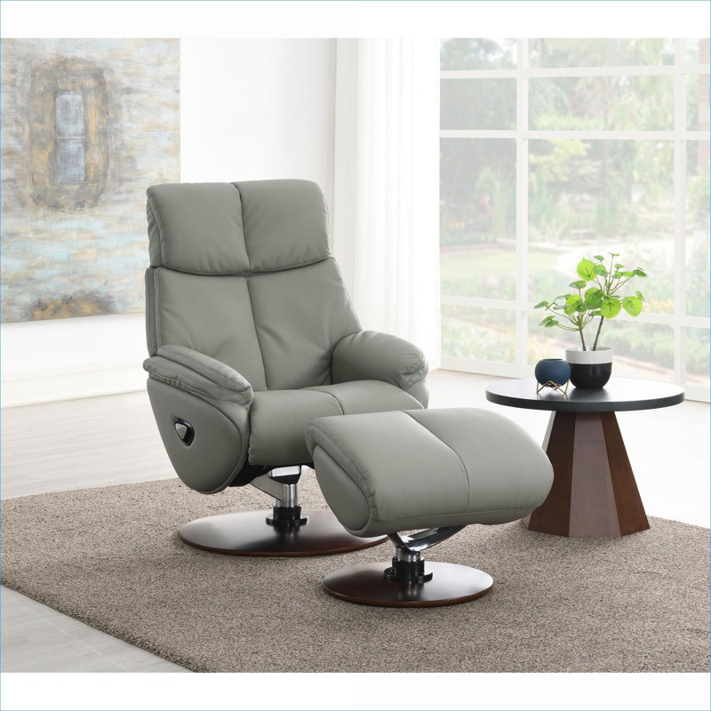 Pour sièges d'appoint de salon, ensemble de chaises pivotantes modernes à 360 degrés avec repose-pieds assorti, cuir fleur gris doux
