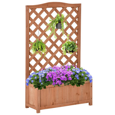 Wooden Raised Garden Bed With Trellis, 46" Planter Box, To Grow Vegetables, Herbs, And Flowers For Backyard, Patio
