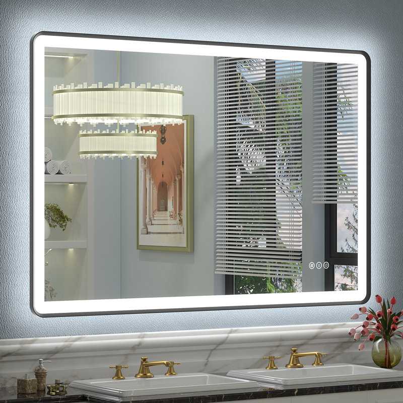 Aevar UL Certified Front & Back Lighted Anti-Fog Tempered Glass Framed Bathroom/Vanity Mirror with 3-Year Warranty, 48" x 36"