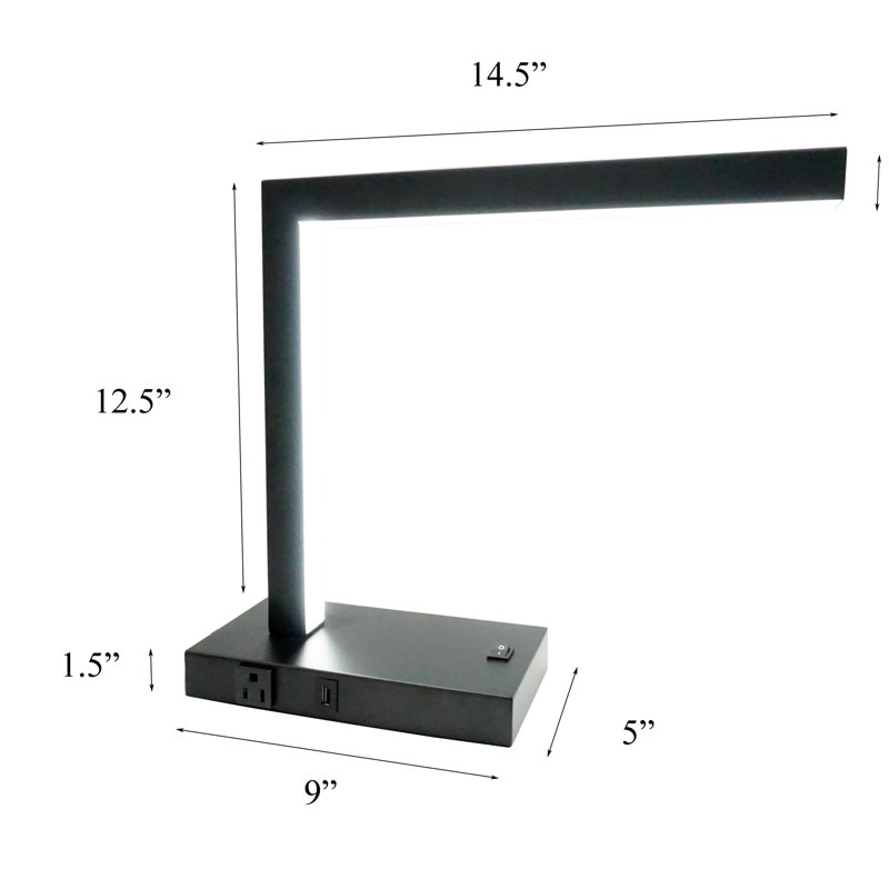 Lampe de bureau moderne à DEL avec prise USB et prise de courant, conception écoénergétique et peu encombrante pour les intérieurs contemporains