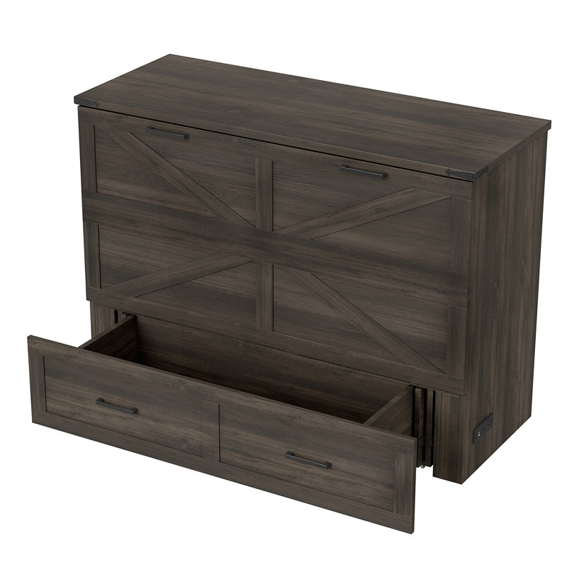 Lit armoire double pleine grandeur avec station de charge et tiroir de rangement