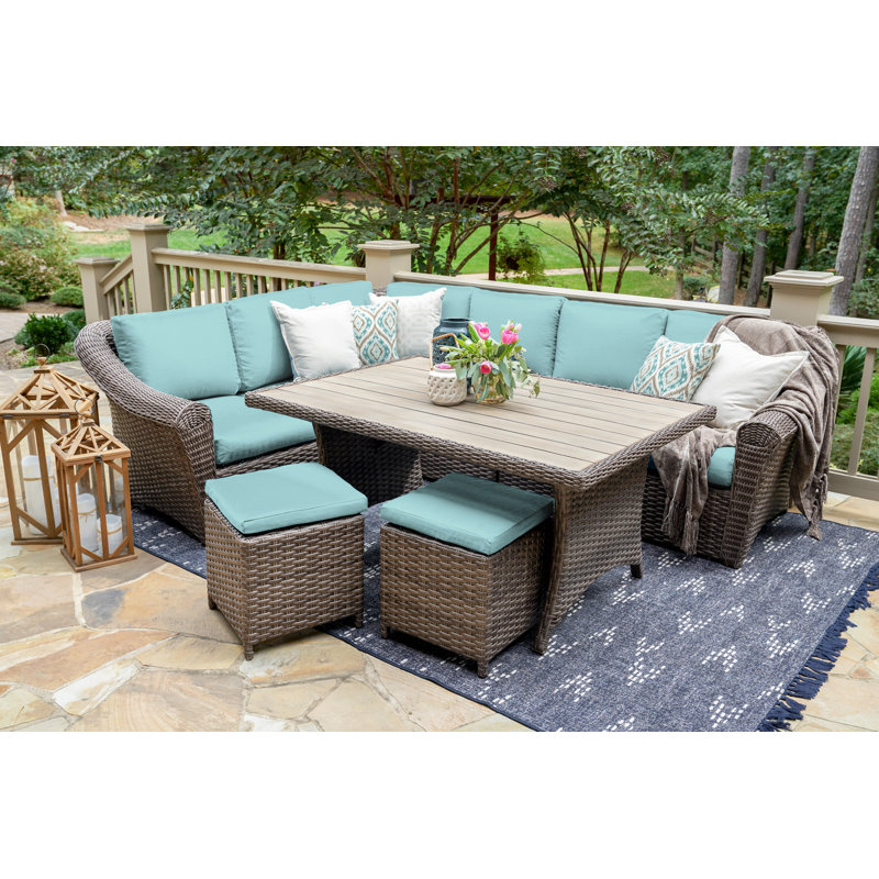 Ensemble de conversation modulaire avec coussins 7 pièces Frannie, Bleu spa