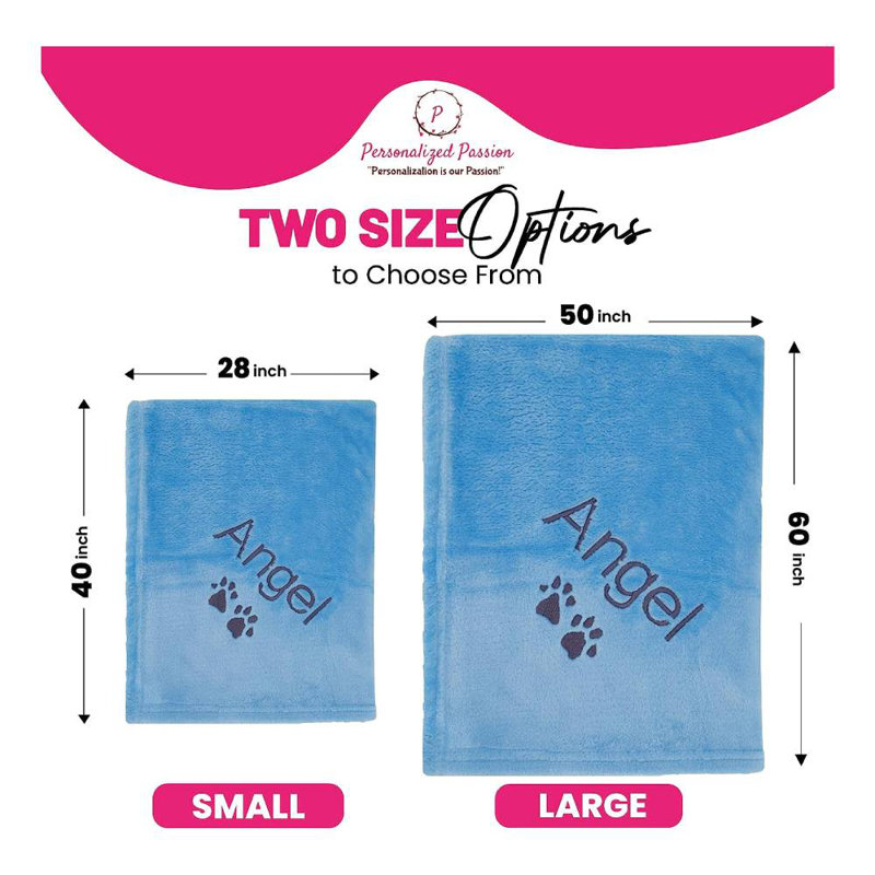 Couverture personnalisée avec nom et pattes, 60 po x 50 po, Oui, Bleu