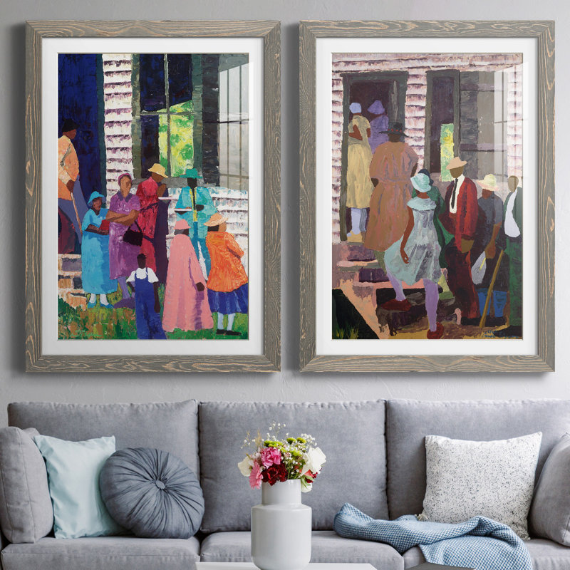 «Going to Church», ensemble de 2 reproductions d'art, H 31,5 po x l 47 po x P 1,5 po, Cadre en papier gris, Blanc