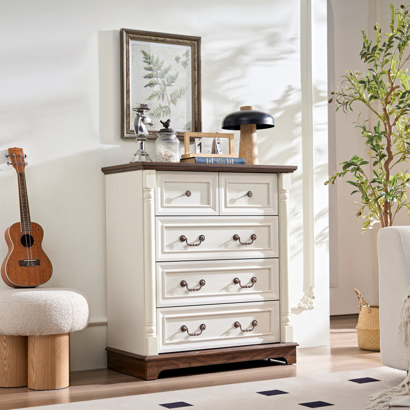 Commode à tiroirs de style campagnard avec base, commode rustique en bois, rangement pour commode pour la chambre à coucher, le salon, belle et robuste (commode)