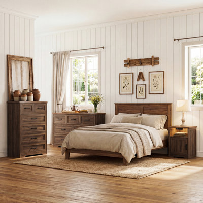 Crestwood 3 Piece Bedroom Set - 7 Drawer Dresser, 6 Drawer Chest And 2 Nightstands With Led Light And Power Outlets