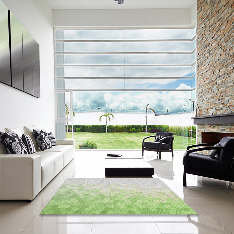 Tapis vert/blanc à motifs, Carré 5 pi