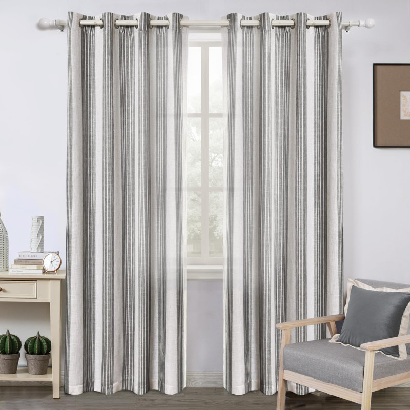 Rideaux semi-transparents en lin avec motif à rayures Chris, L 52 po x L 63 po, Gris