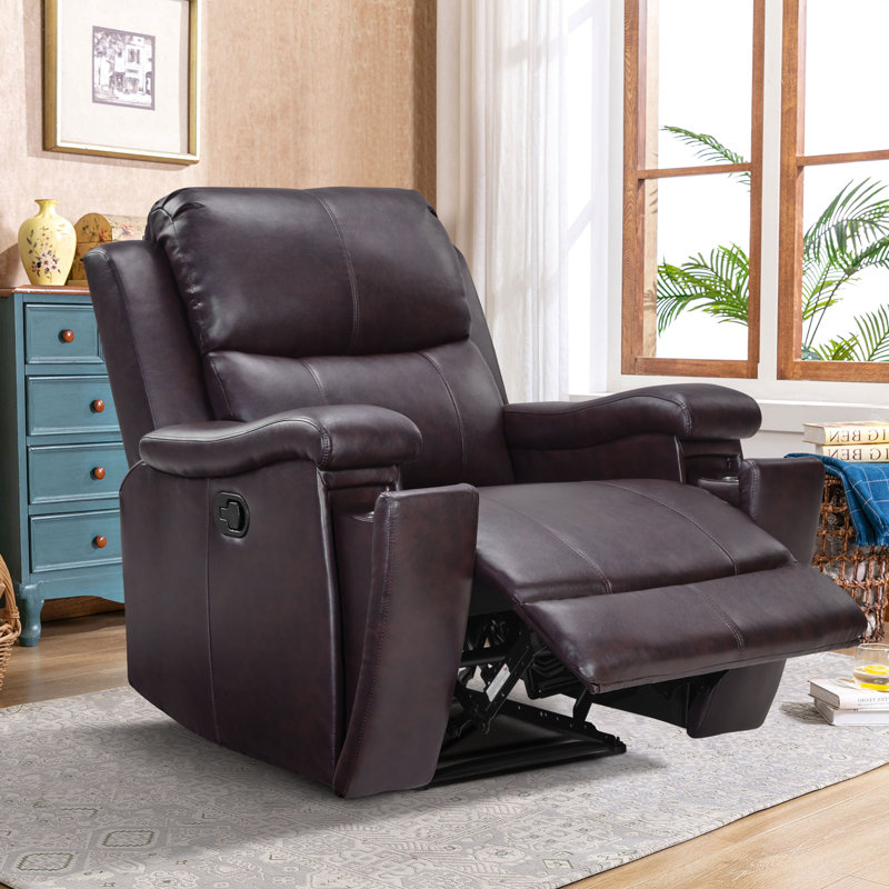Fauteuil inclinable manuel en cuir végétalien moderne large de 37 po avec porte-gobelet Westwick, Espresso