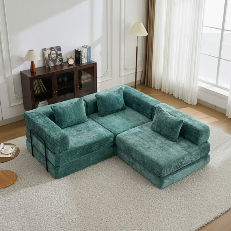 Floor Couch Upholstered Sleeper Sofa Convertible Sofa Bed, Green