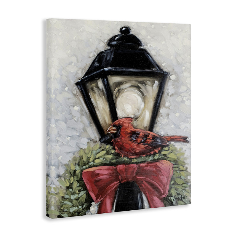 «Cardinal & Holiday Lamp», art mural par Sara G. Designs, H 30 po x l 24 po