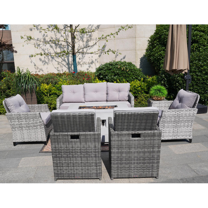 Wicker 7 - Person Patio Conversation Set with Cushions
