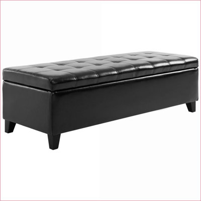 Ottoman with Storage 51" Tufted Faux Leather Lift Top Bench for Living Room Entryway | Black | Wood