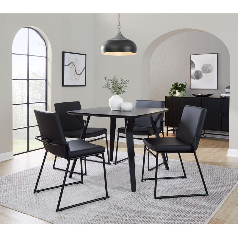 Gradin Stackable Side Chairs, Faux Leather Black, Black