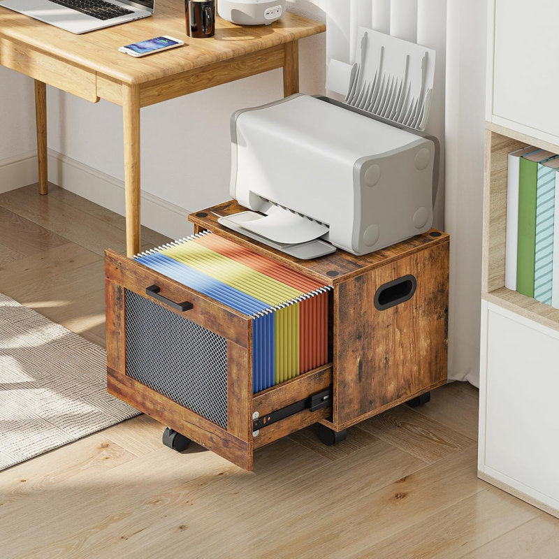 Rustic Brown & Black Rolling File Cart - Under Desk Small Filing Cabinet (File Organizer Box With Drawer, Fits A4/Letter For Home Office)