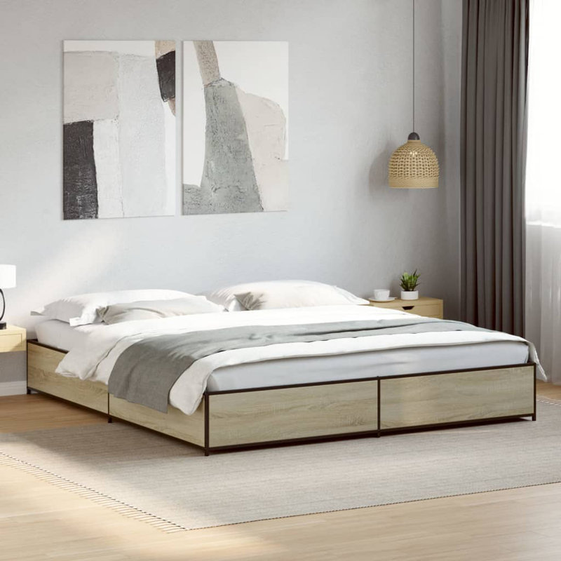 Vidaxl Bed Frame And Metal, Small Double (4'), Sonoma Oak