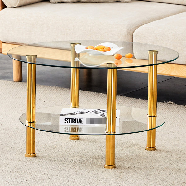 Mercer41 Minimalist Round Glass Coffee Table, 27.5" & 23.6" Layers ...