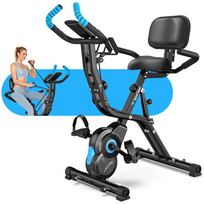 Pooboo Foldable Indoor Exercise Bike with 8-Level Resistance & Arm Bands,300 lbs Capacity