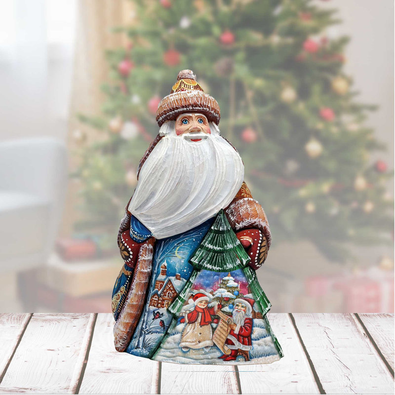 Figurine chef-d'œuvre sculptée sur bois, Figurine de père Noël