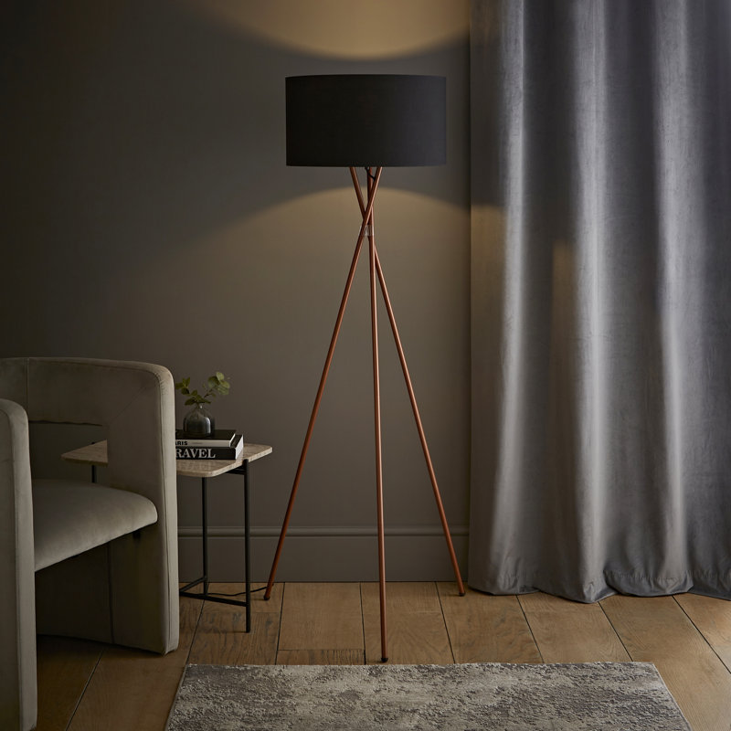 Misner 155cm Camden Tripod Floor Lamp with Large Reni Shade, Copper, Black, No