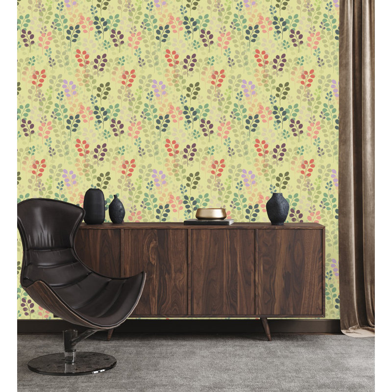 Panneau de papier peint à feuilles multicolores L 18,75 pi x l 25 po