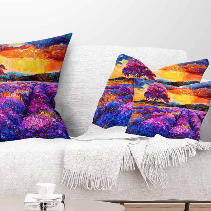 Colorful Lavender Fields - Landscape Printed Throw Pillow