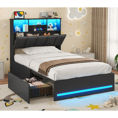 Upholstered Bed Frames with Stylish Bookcase Headboard