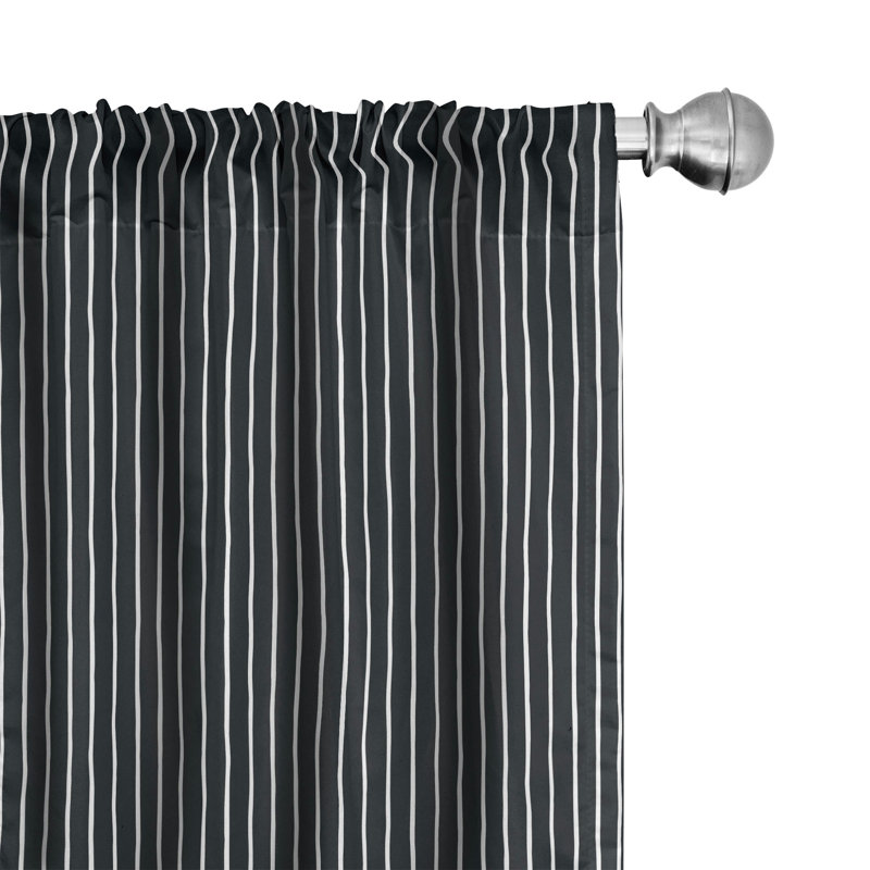 Pinstripe Striped Semi-Sheer Rod Pocket Curtain Panels, 28" x 95", Black
