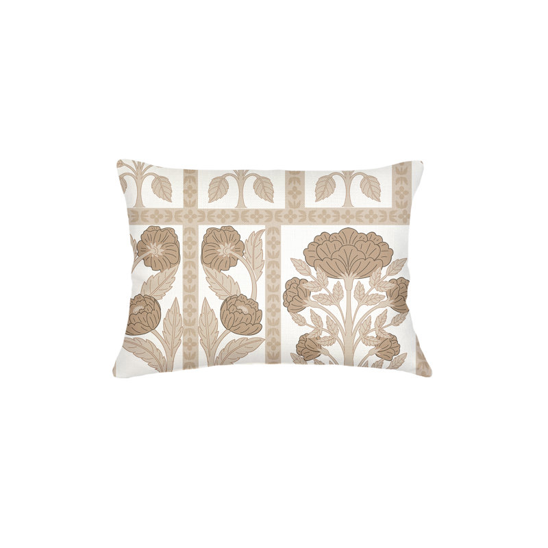 Warm Beige Blossom Field Linen Pillow 14x20 with Down Insert