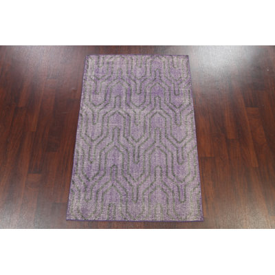 Tapis mauve en laine noué à la main de conception unique 3 pi 7 po x 5 pi 7 po