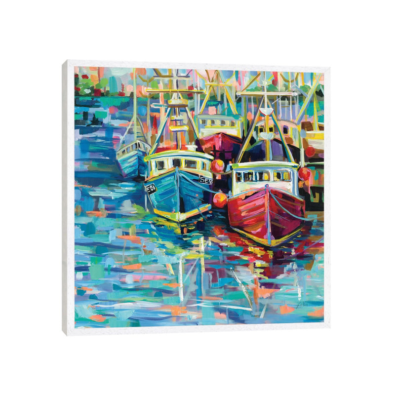 Stonington Docks 1 Piece Painting on Canvas, 66.04cm H x 66.04cm W x 3.81cm D, White Framed