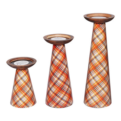  Plaid Metal Candleholders, Set of 3