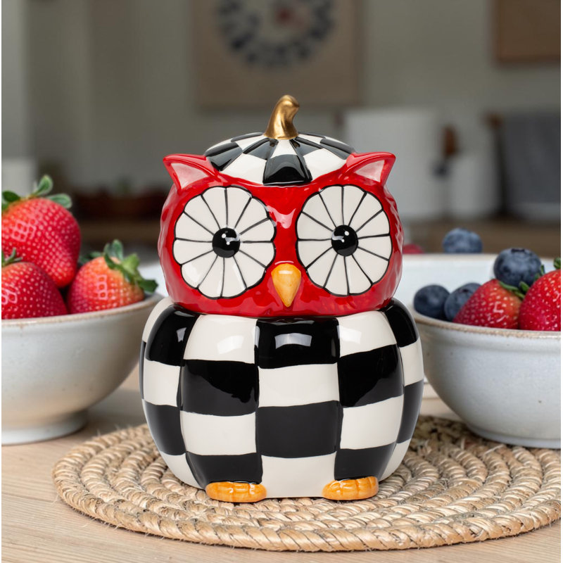 Checkerboard Owl Candy Jar