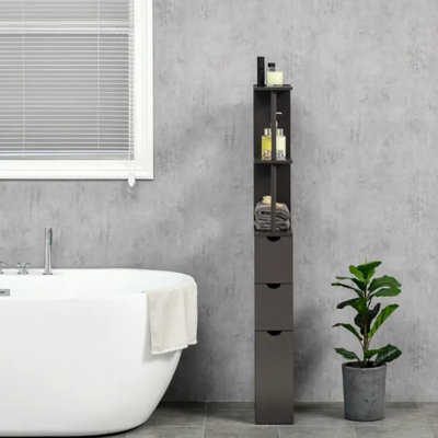 Brown Freestanding 2-Tier Tall Slim Bathroom Linen Storage Cabinet