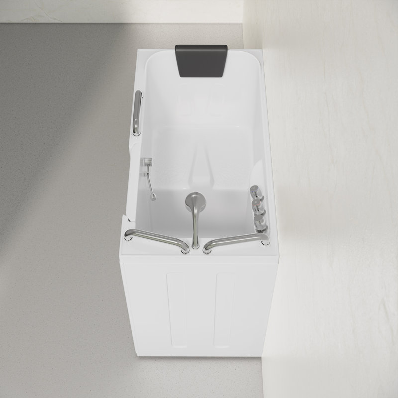 Auvergne 53" X 27" ADA Drain Walk-In Soaking Bathtub In Glossy White, Faucet Set, Drain, Grab Bars, Pillow Included, Right