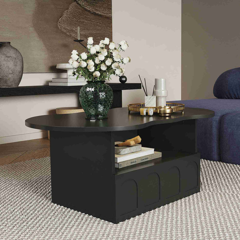Table basse, table basse en forme de nuage avec tiroirs et compartiments de rangement., Noir