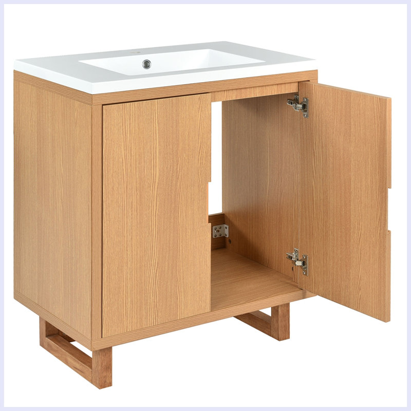 Modern Bathroom Vanity Set with Sink, Wood Color