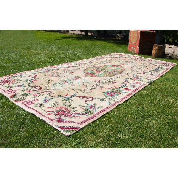 Tapis rétro fait à la main rétro naturel 4 pi 2 po x 8 pi 1 po