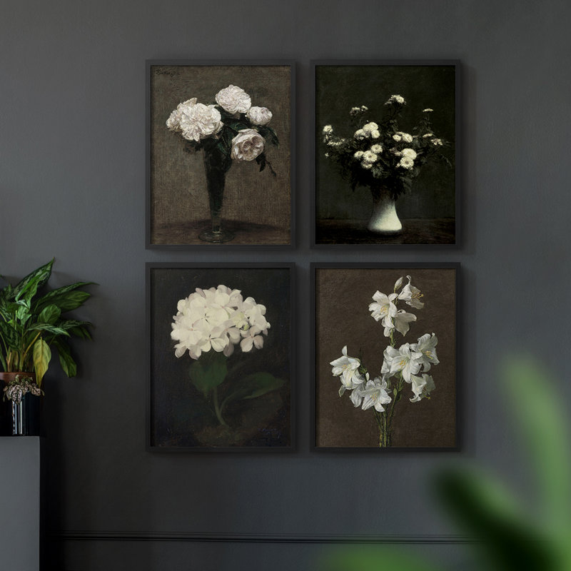 «Vintage Floral Print», impression encadrée CCXCI - ensemble de 4, H 10 po x l 32 po