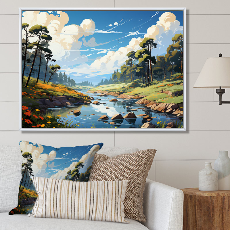 Paysage de rivière caché au trésor caché, Cadre naturel flottant, H 12 po x l 20 po x P 1 po